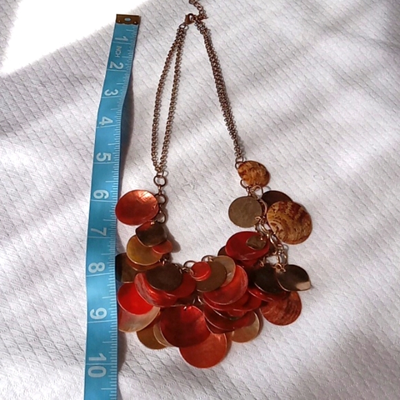 Necklace, Copper,Capiz Shells, Brass 20" - Picture 3 of 5